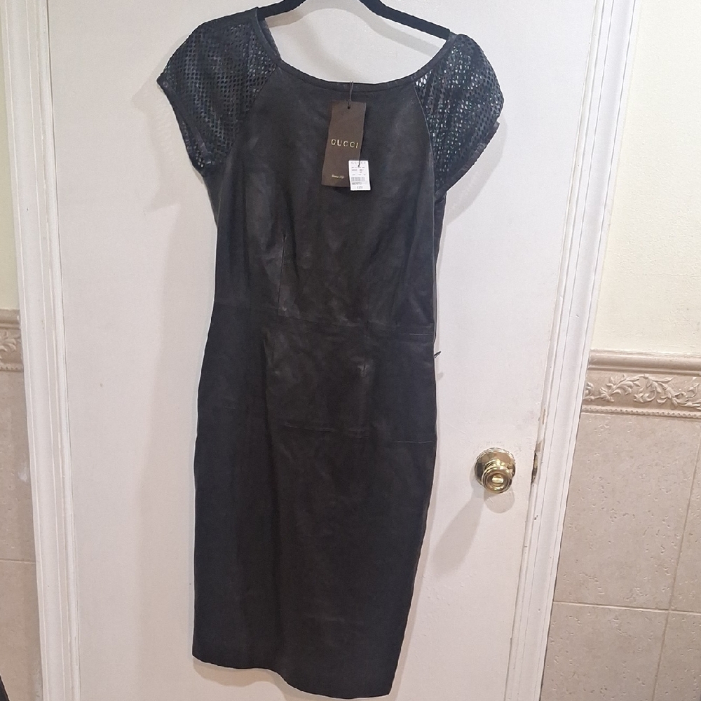 Gucci Black Midi Dress with Mesh Sleeves